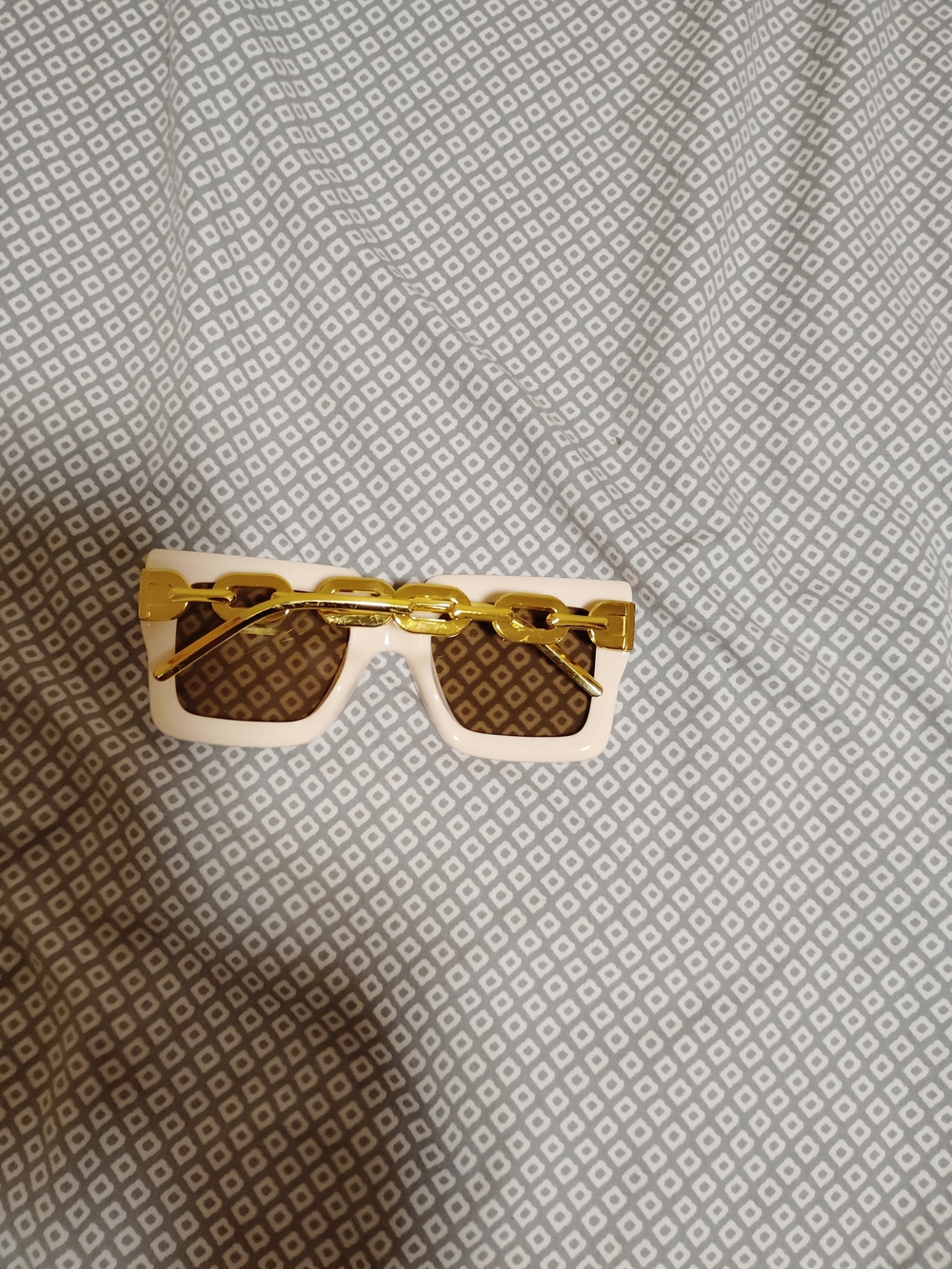 Men's White Sunglasses with Gold Chain Accent